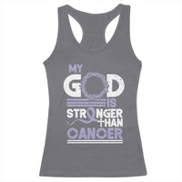 All Cancer Awareness Racerback Tank Top My God Is Stronger Than Cancer Lavender Ribbon