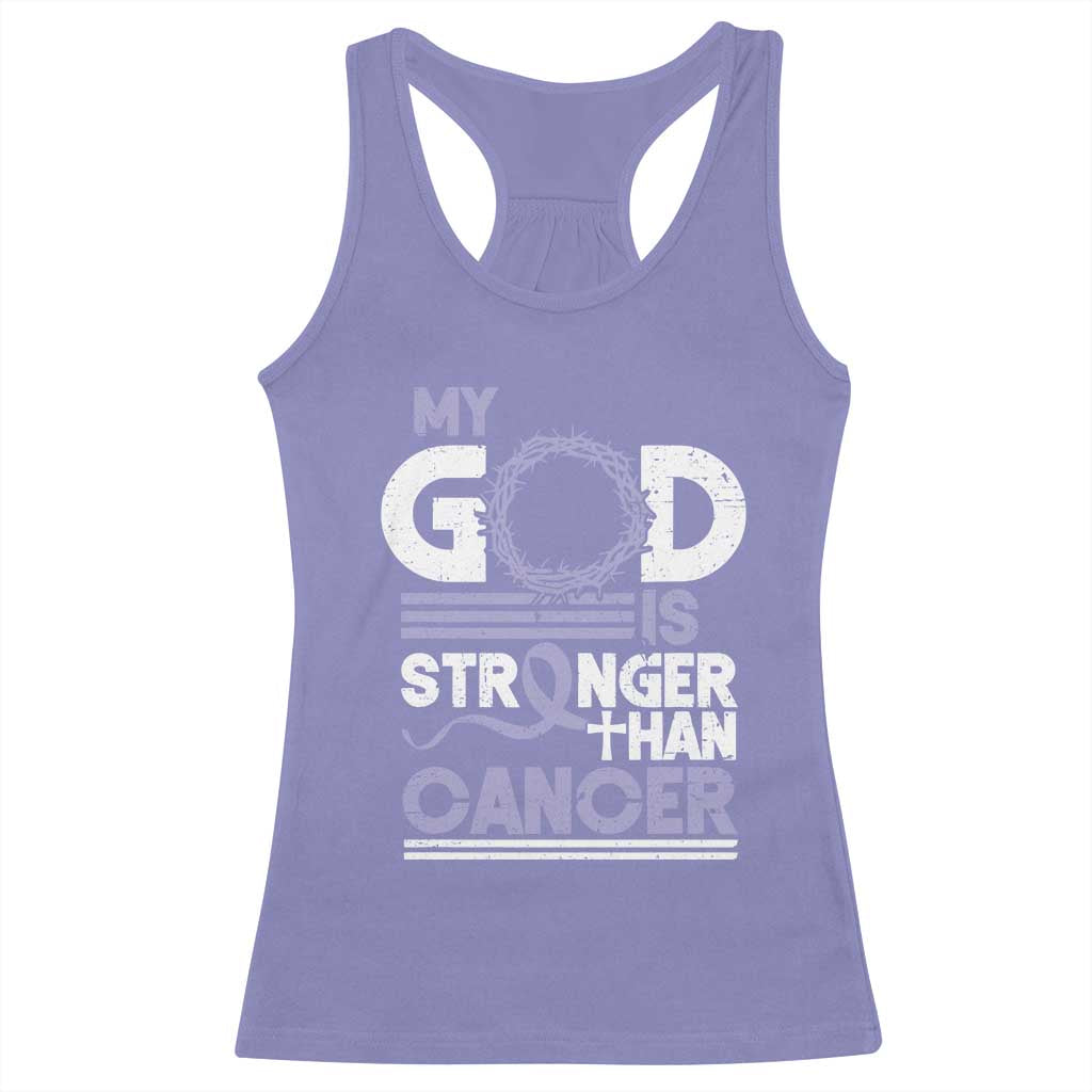 All Cancer Awareness Racerback Tank Top My God Is Stronger Than Cancer Lavender Ribbon