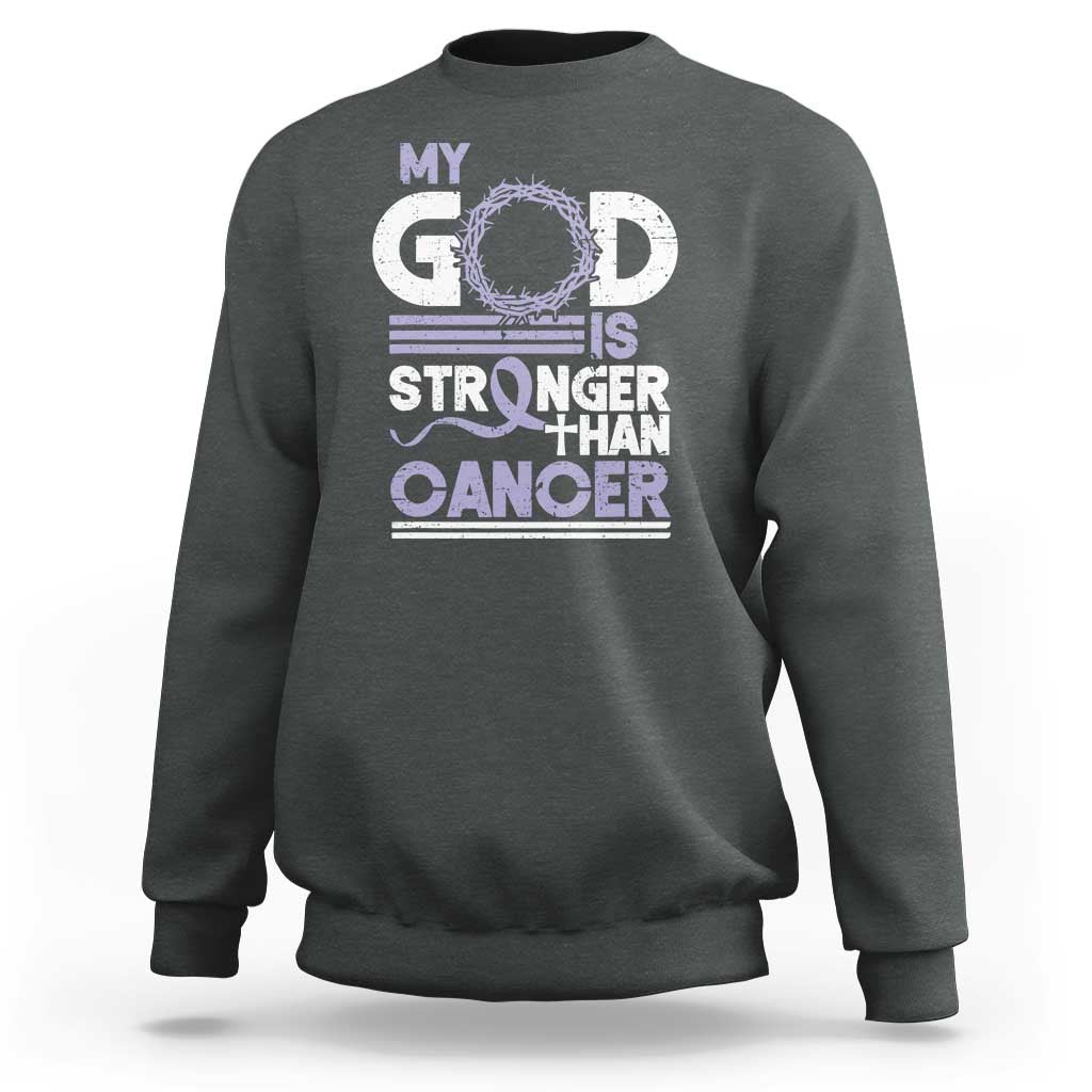 All Cancer Awareness Sweatshirt My God Is Stronger Than Cancer Lavender Ribbon