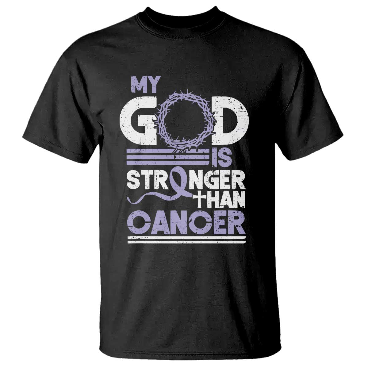 All Cancer Awareness T Shirt My God Is Stronger Than Cancer Lavender Ribbon