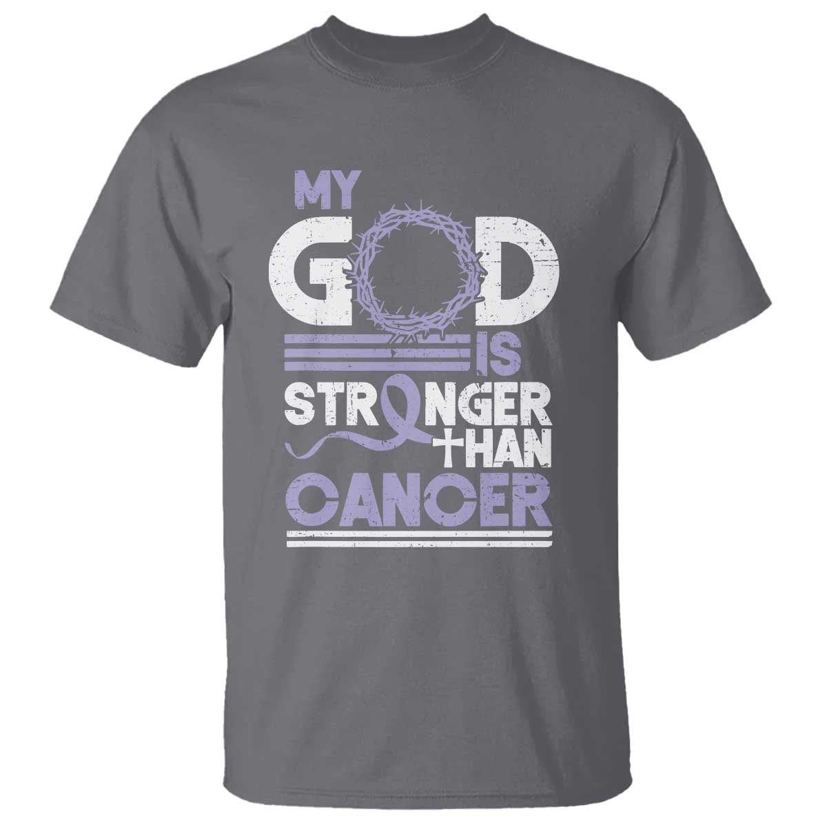 All Cancer Awareness T Shirt My God Is Stronger Than Cancer Lavender Ribbon