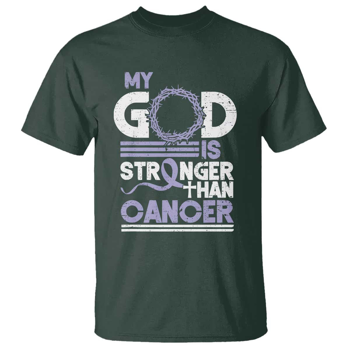All Cancer Awareness T Shirt My God Is Stronger Than Cancer Lavender Ribbon
