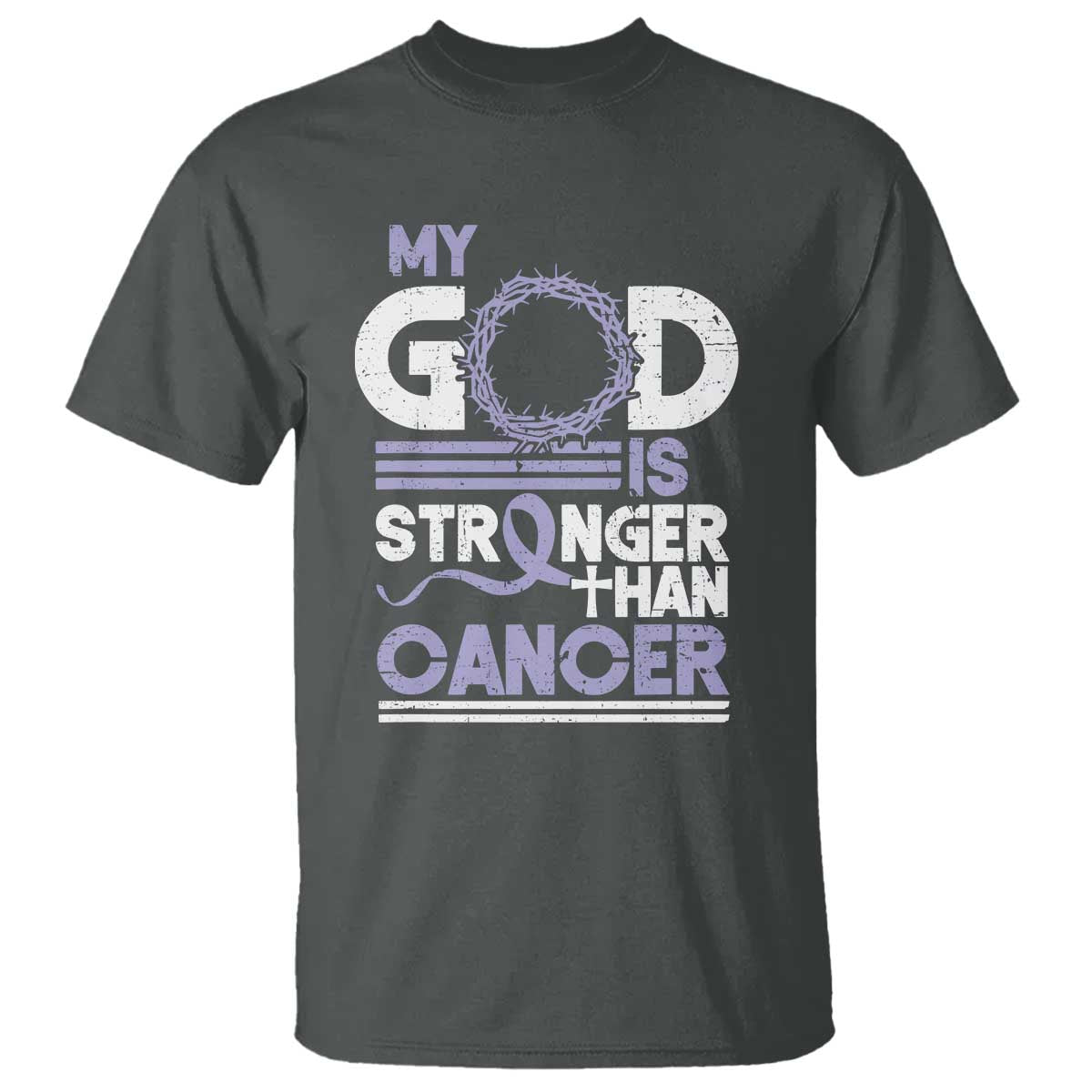 All Cancer Awareness T Shirt My God Is Stronger Than Cancer Lavender Ribbon