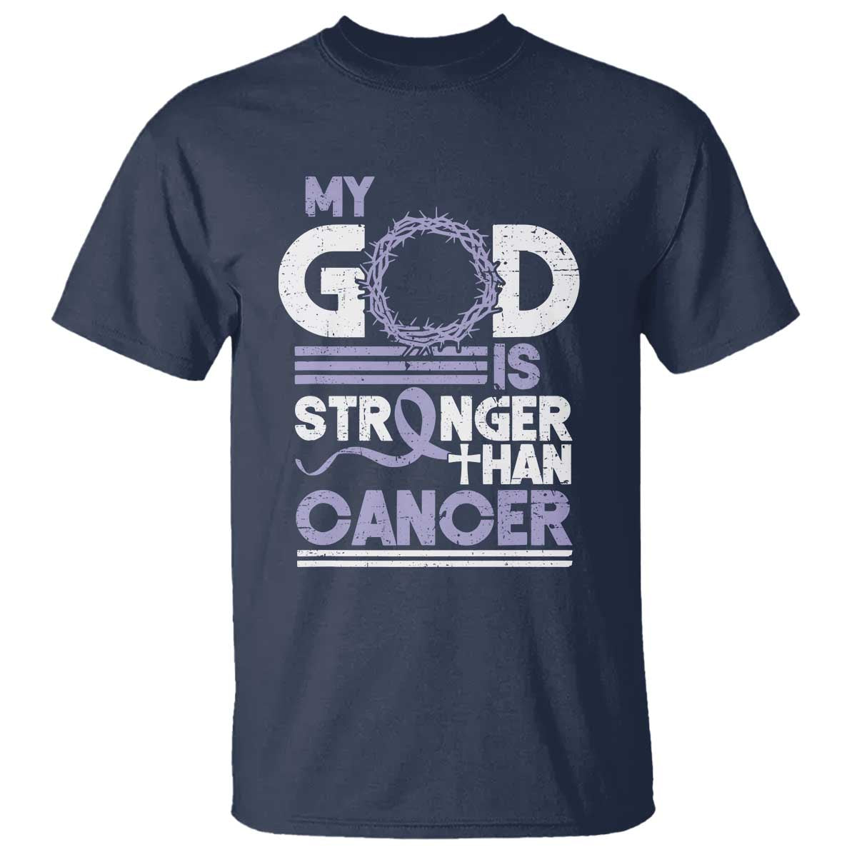 All Cancer Awareness T Shirt My God Is Stronger Than Cancer Lavender Ribbon