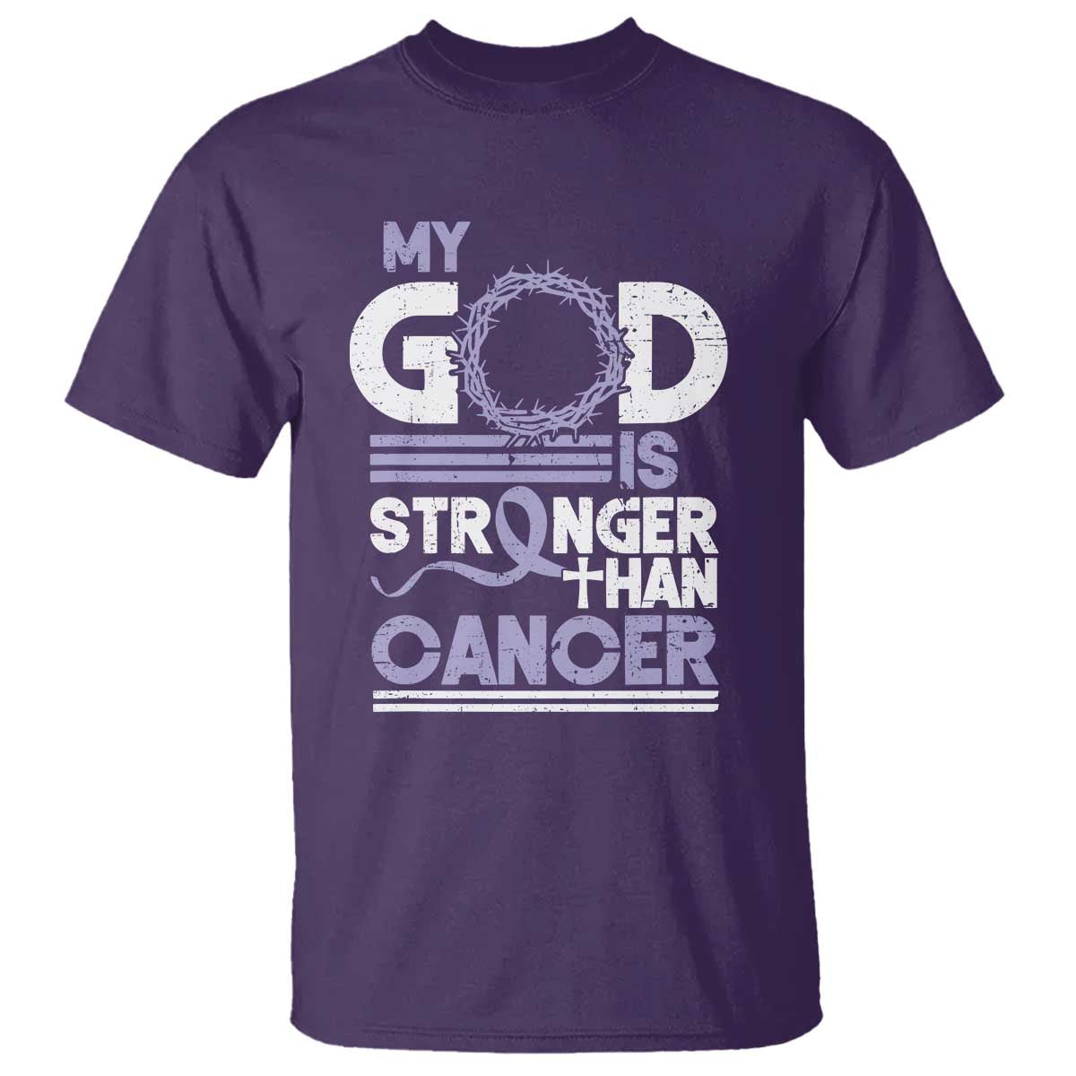All Cancer Awareness T Shirt My God Is Stronger Than Cancer Lavender Ribbon