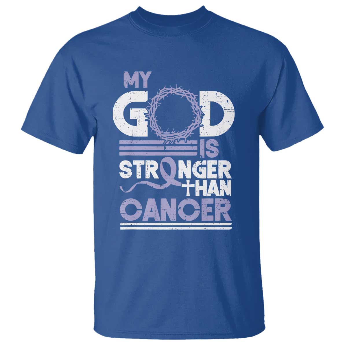 All Cancer Awareness T Shirt My God Is Stronger Than Cancer Lavender Ribbon