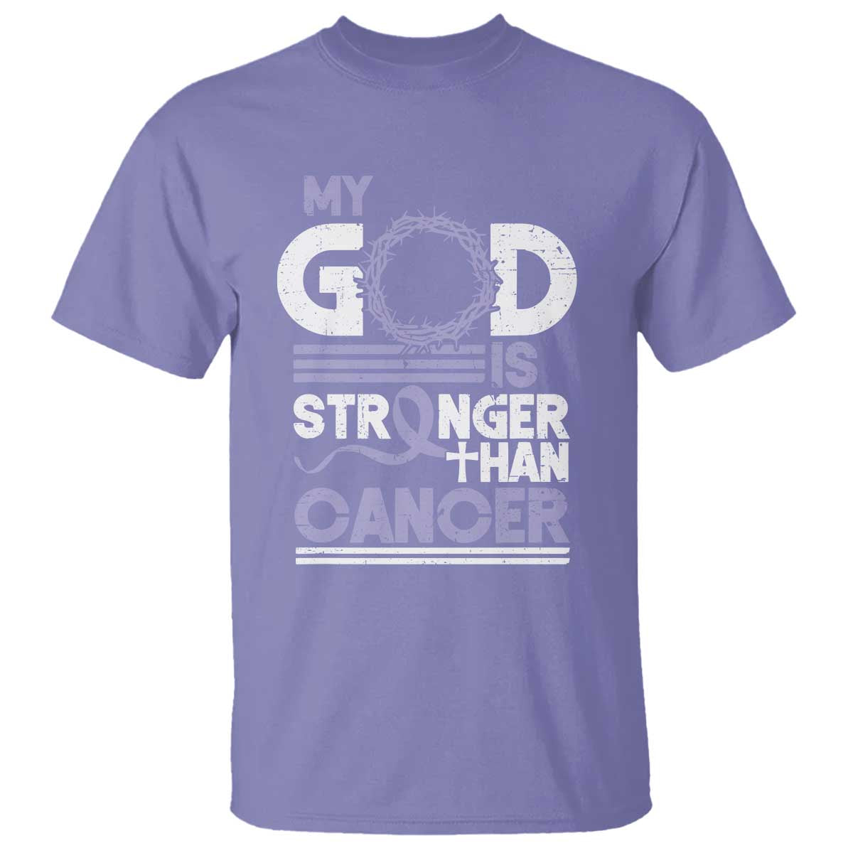 All Cancer Awareness T Shirt My God Is Stronger Than Cancer Lavender Ribbon