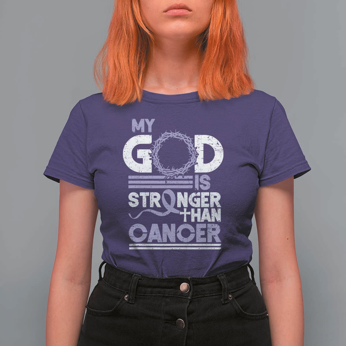All Cancer Awareness T Shirt For Women My God Is Stronger Than Cancer Lavender Ribbon