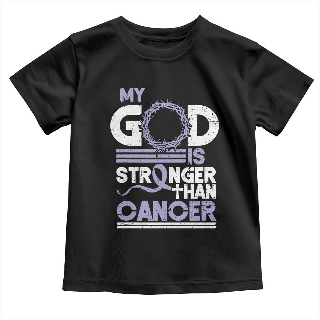 All Cancer Awareness Toddler T Shirt My God Is Stronger Than Cancer Lavender Ribbon