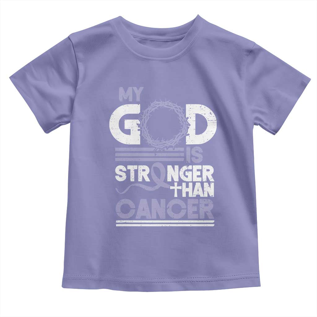 All Cancer Awareness Toddler T Shirt My God Is Stronger Than Cancer Lavender Ribbon