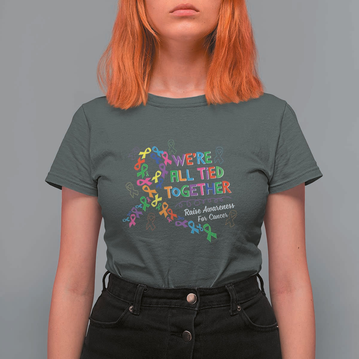 All Cancer Awareness T Shirt For Women We're All Tied Together Raise Awareness For Cancer Ribbons