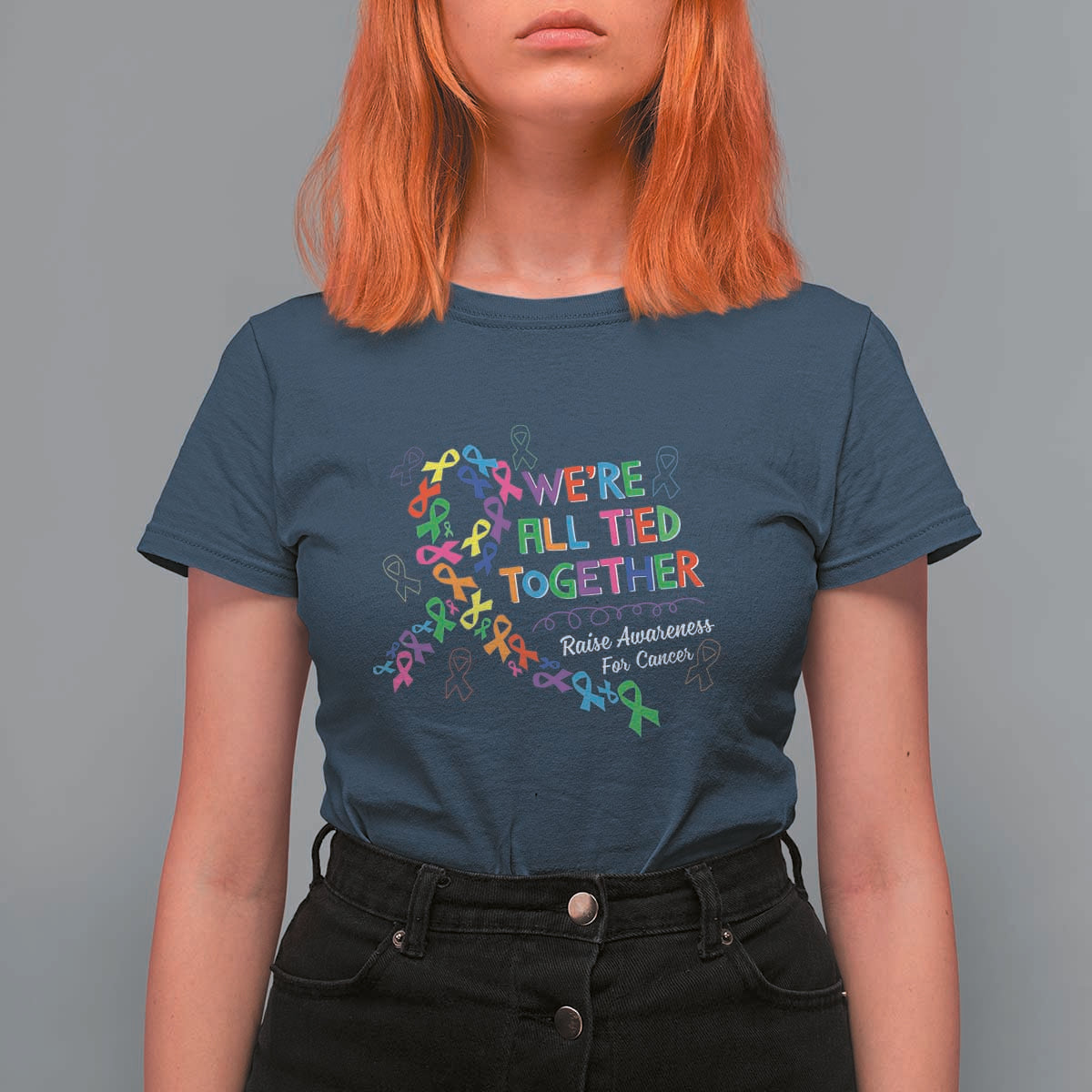 All Cancer Awareness T Shirt For Women We're All Tied Together Raise Awareness For Cancer Ribbons