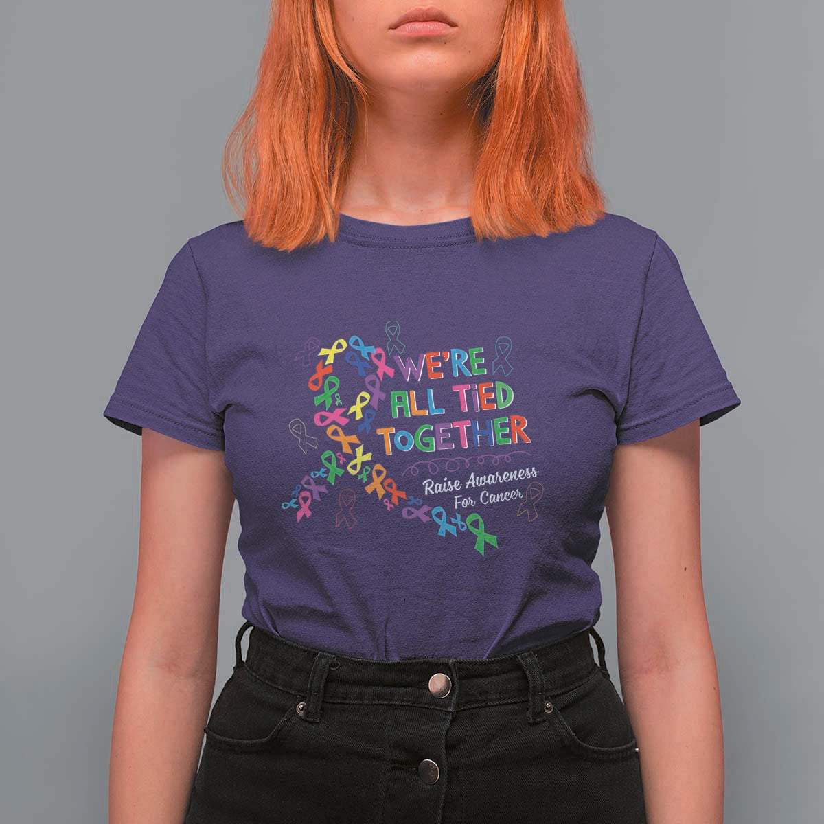 All Cancer Awareness T Shirt For Women We're All Tied Together Raise Awareness For Cancer Ribbons