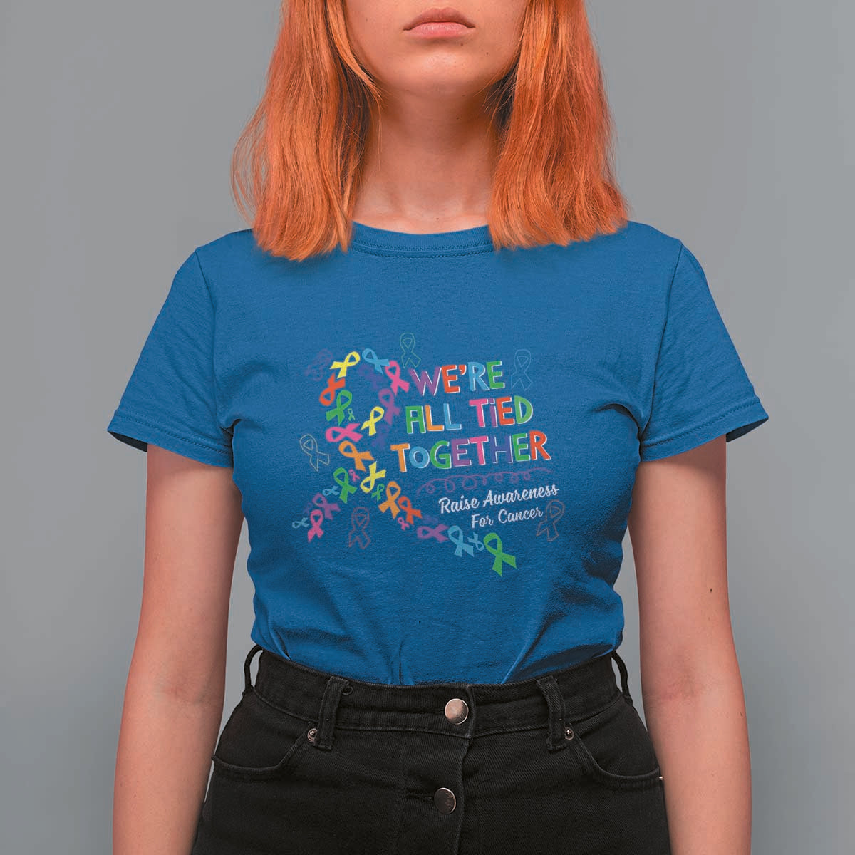 All Cancer Awareness T Shirt For Women We're All Tied Together Raise Awareness For Cancer Ribbons