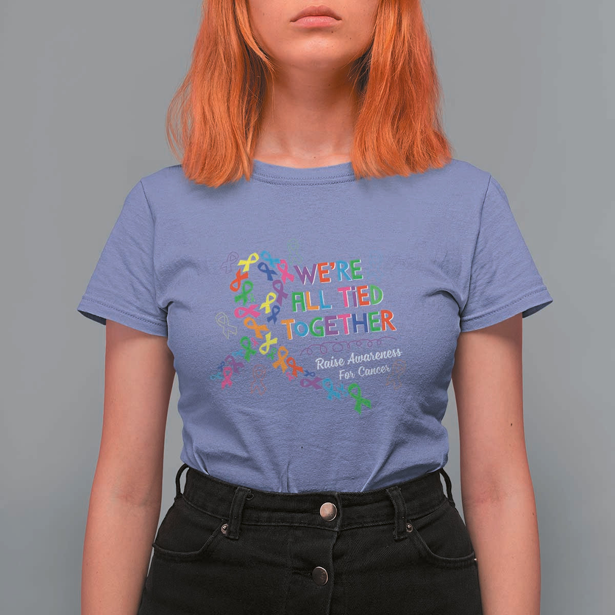 All Cancer Awareness T Shirt For Women We're All Tied Together Raise Awareness For Cancer Ribbons