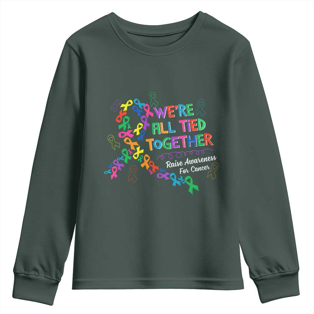 All Cancer Awareness Youth Sweatshirt We're All Tied Together Raise Awareness For Cancer Ribbons