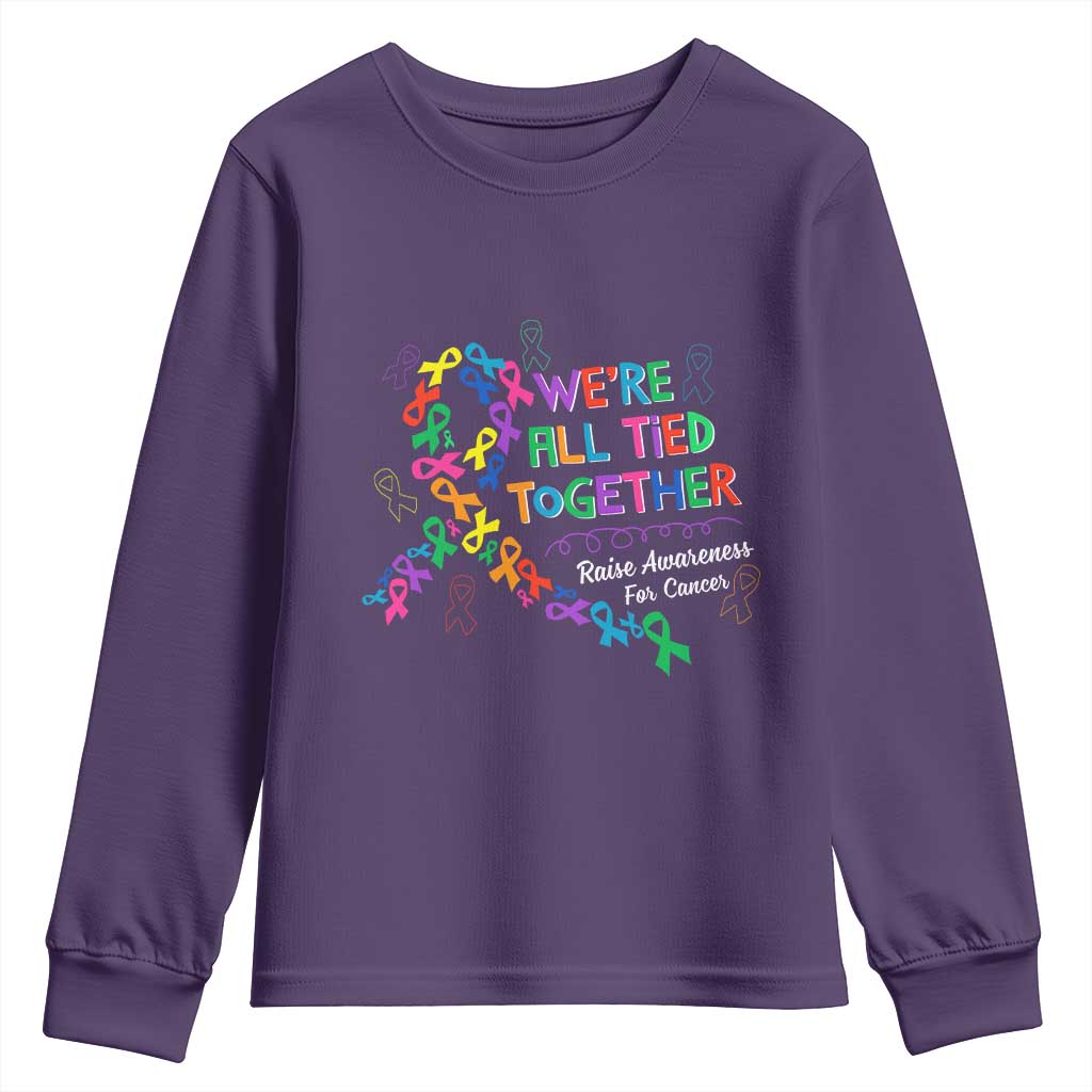 All Cancer Awareness Youth Sweatshirt We're All Tied Together Raise Awareness For Cancer Ribbons