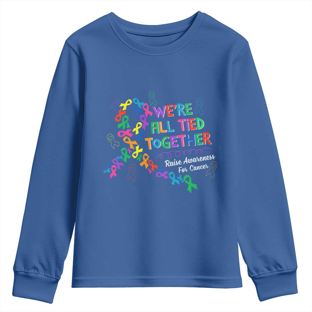 All Cancer Awareness Youth Sweatshirt We're All Tied Together Raise Awareness For Cancer Ribbons