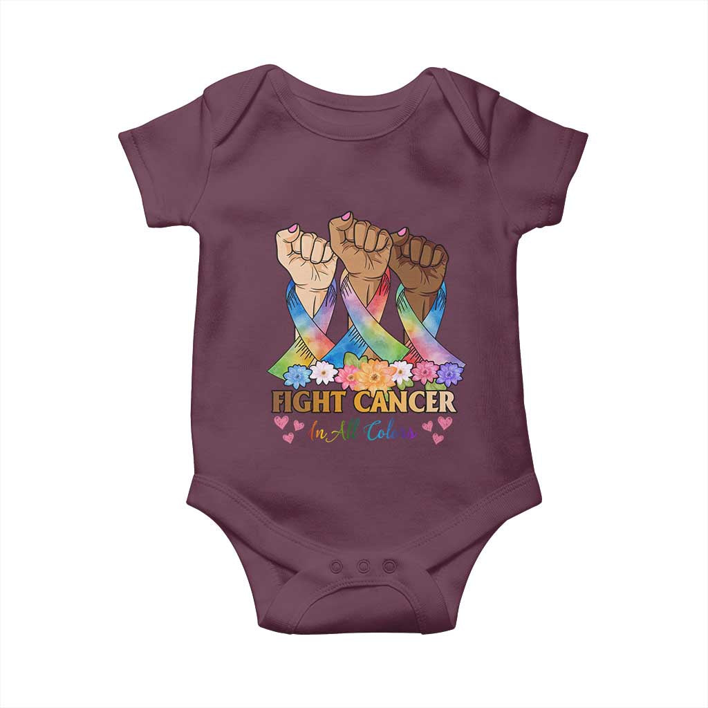 Funny All Cancer Awareness Baby Onesie Fight Cancer In All Colors Colorful Ribbon