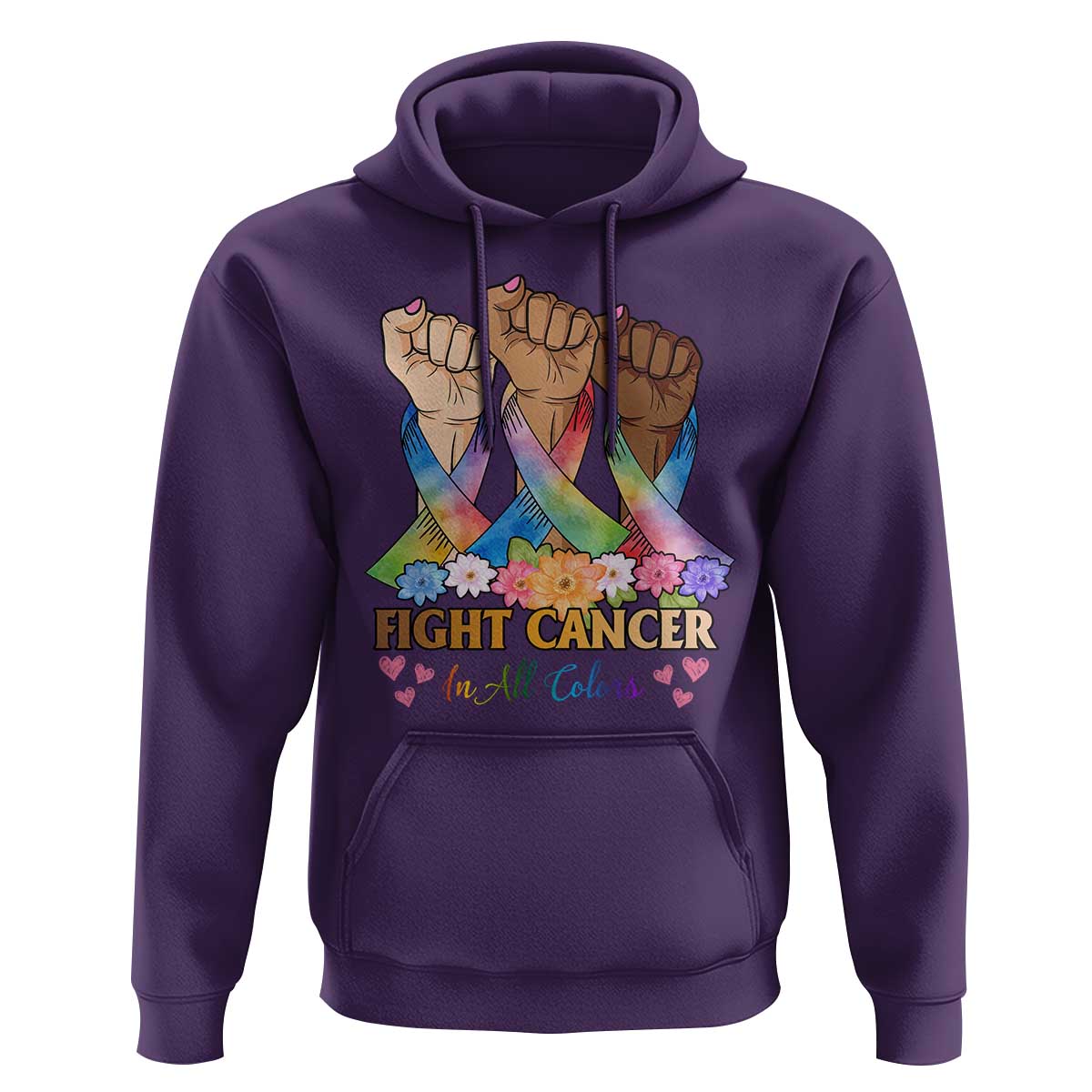 Funny All Cancer Awareness Hoodie Fight Cancer In All Colors Colorful Ribbon