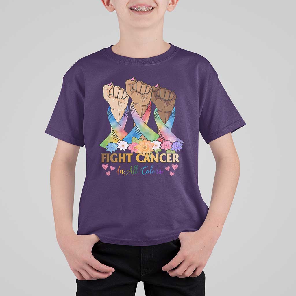 Funny All Cancer Awareness T Shirt For Kid Fight Cancer In All Colors Colorful Ribbon