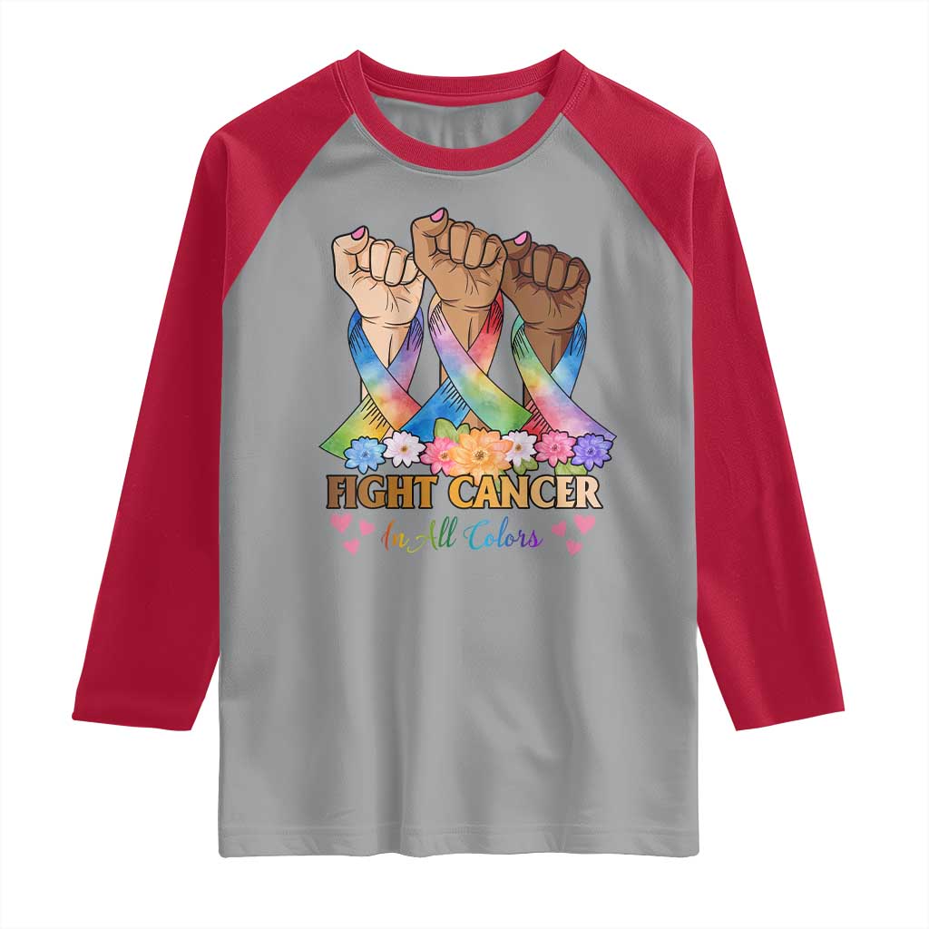 Funny All Cancer Awareness Raglan Shirt Fight Cancer In All Colors Colorful Ribbon