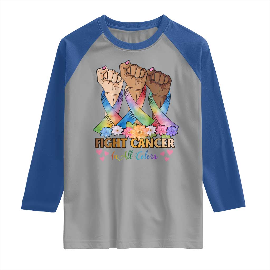 Funny All Cancer Awareness Raglan Shirt Fight Cancer In All Colors Colorful Ribbon