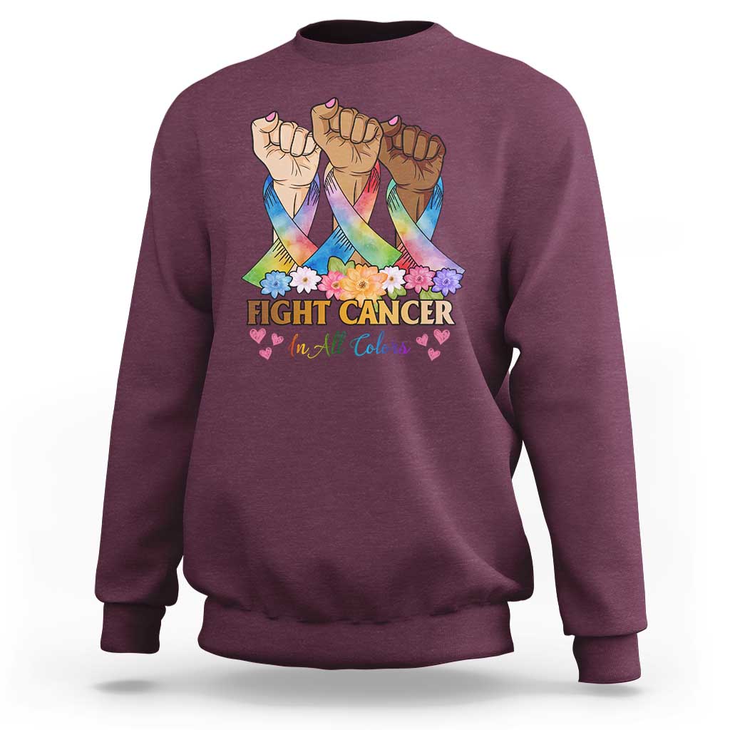 Funny All Cancer Awareness Sweatshirt Fight Cancer In All Colors Colorful Ribbon