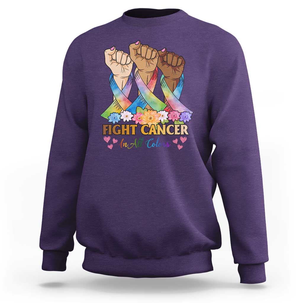 Funny All Cancer Awareness Sweatshirt Fight Cancer In All Colors Colorful Ribbon