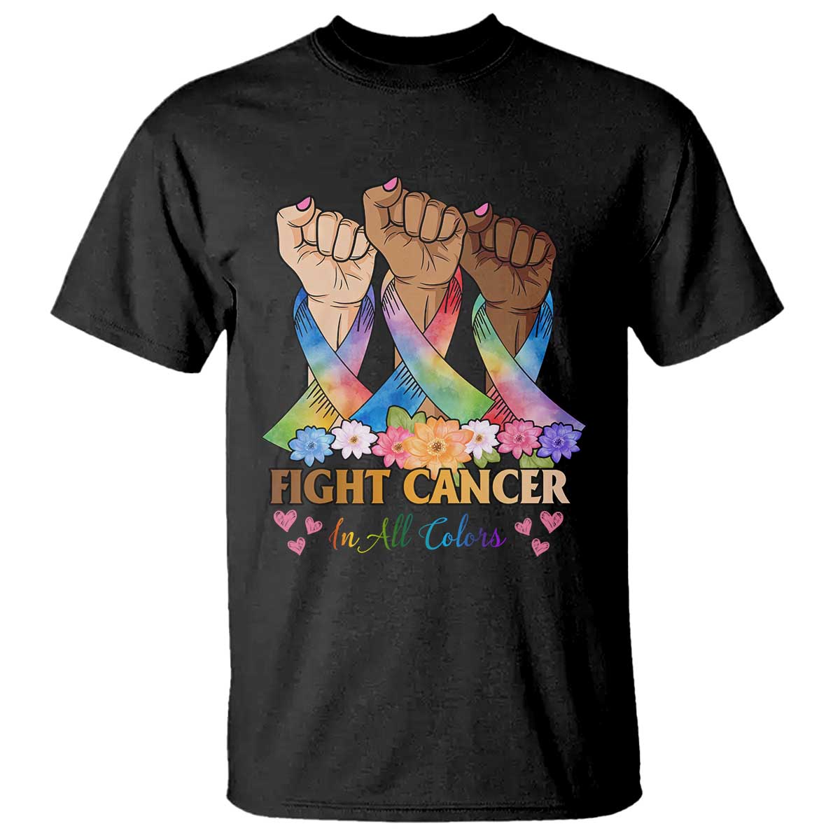 Funny All Cancer Awareness T Shirt Fight Cancer In All Colors Colorful Ribbon