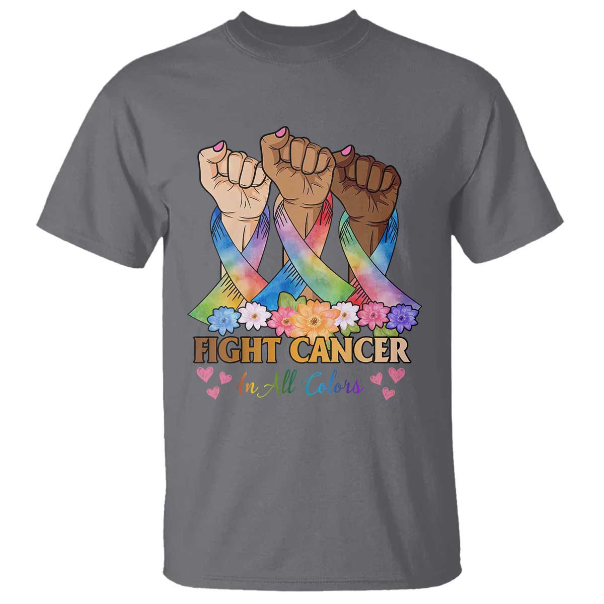 Funny All Cancer Awareness T Shirt Fight Cancer In All Colors Colorful Ribbon