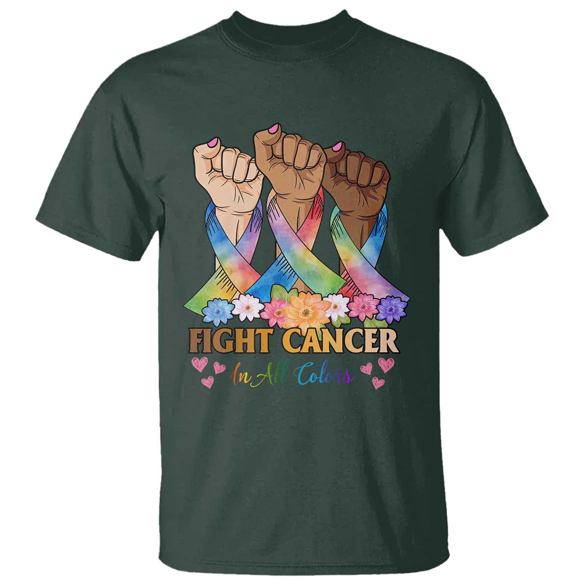 Funny All Cancer Awareness T Shirt Fight Cancer In All Colors Colorful Ribbon