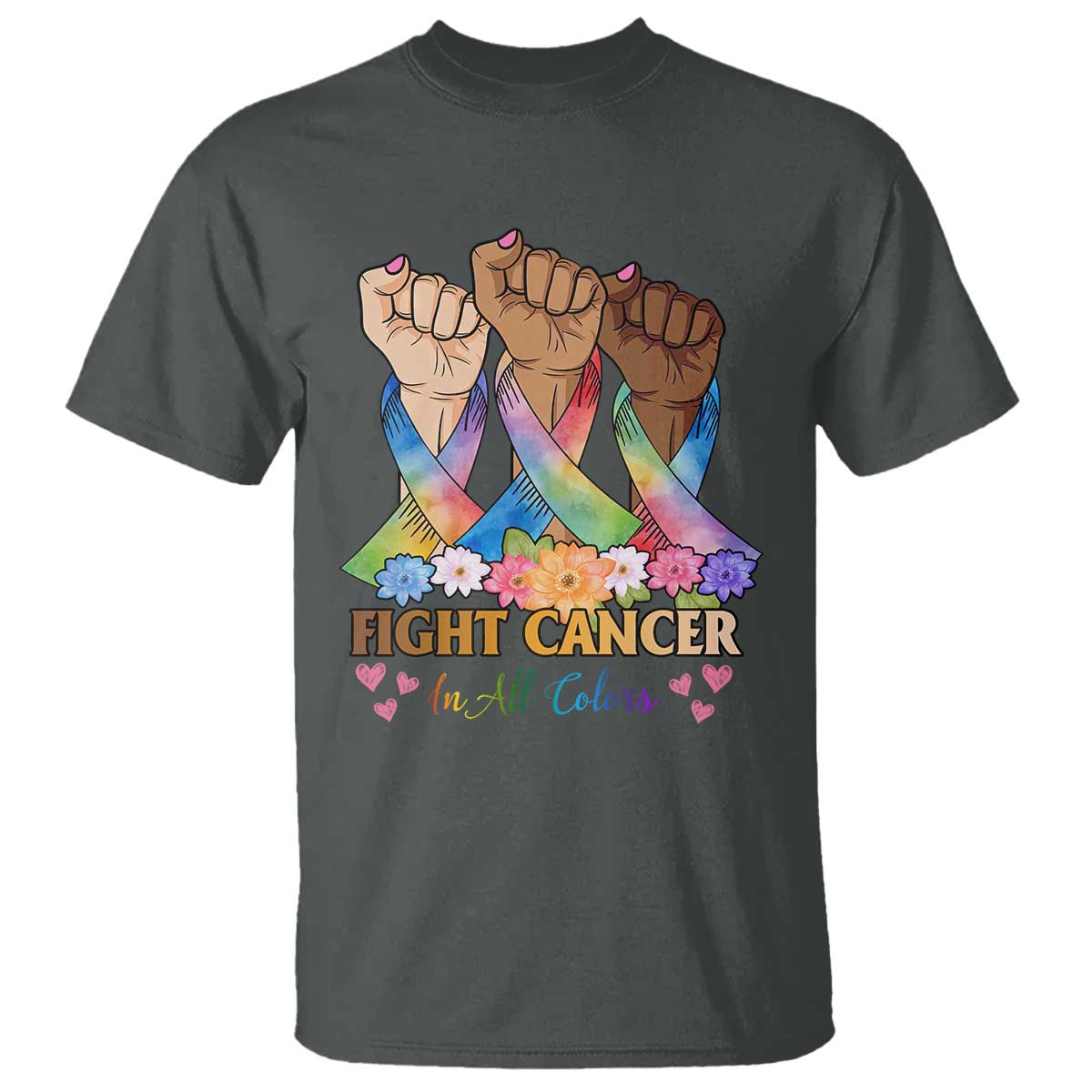 Funny All Cancer Awareness T Shirt Fight Cancer In All Colors Colorful Ribbon