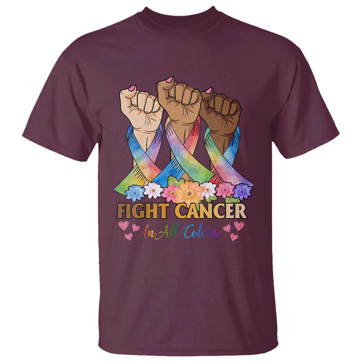 Funny All Cancer Awareness T Shirt Fight Cancer In All Colors Colorful Ribbon