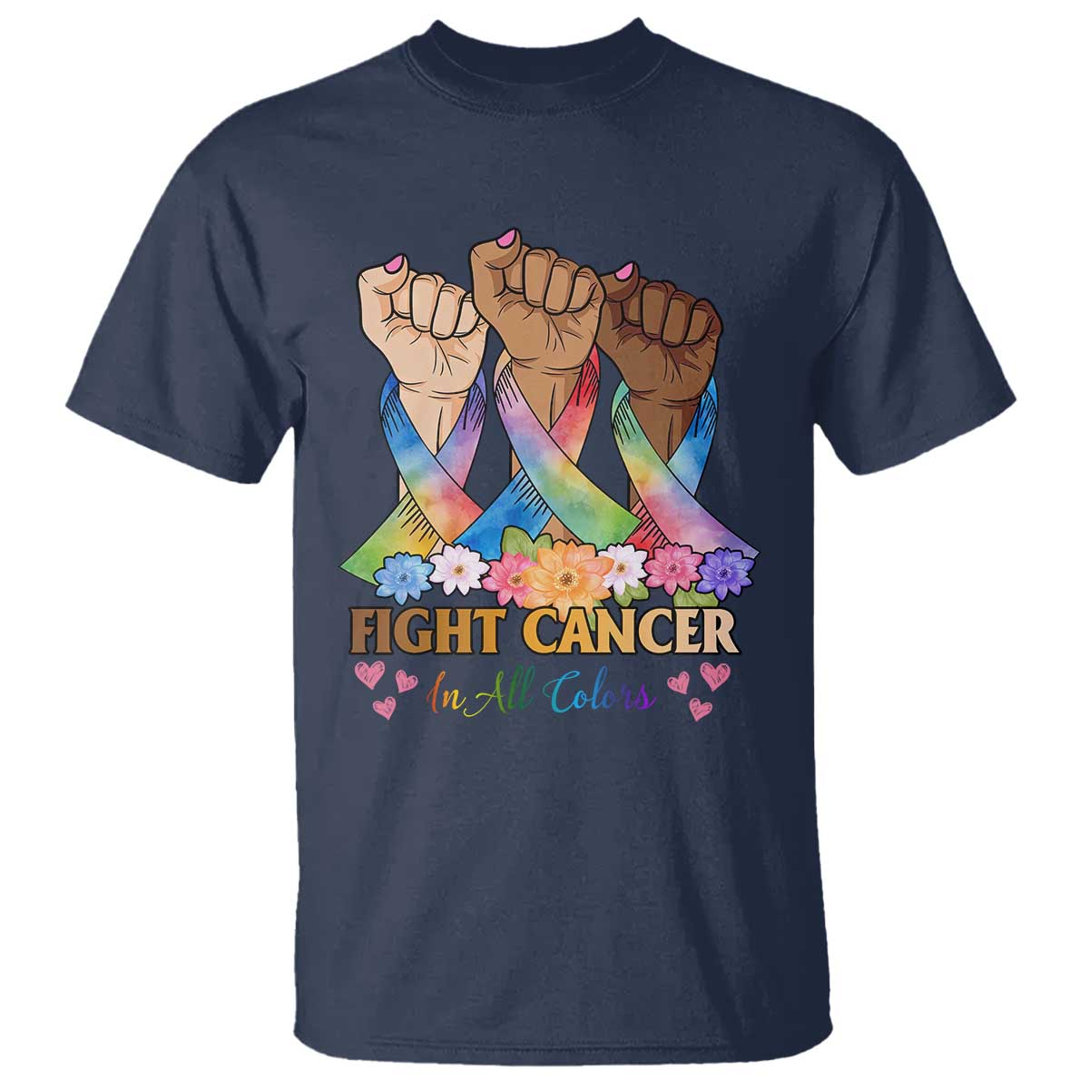 Funny All Cancer Awareness T Shirt Fight Cancer In All Colors Colorful Ribbon