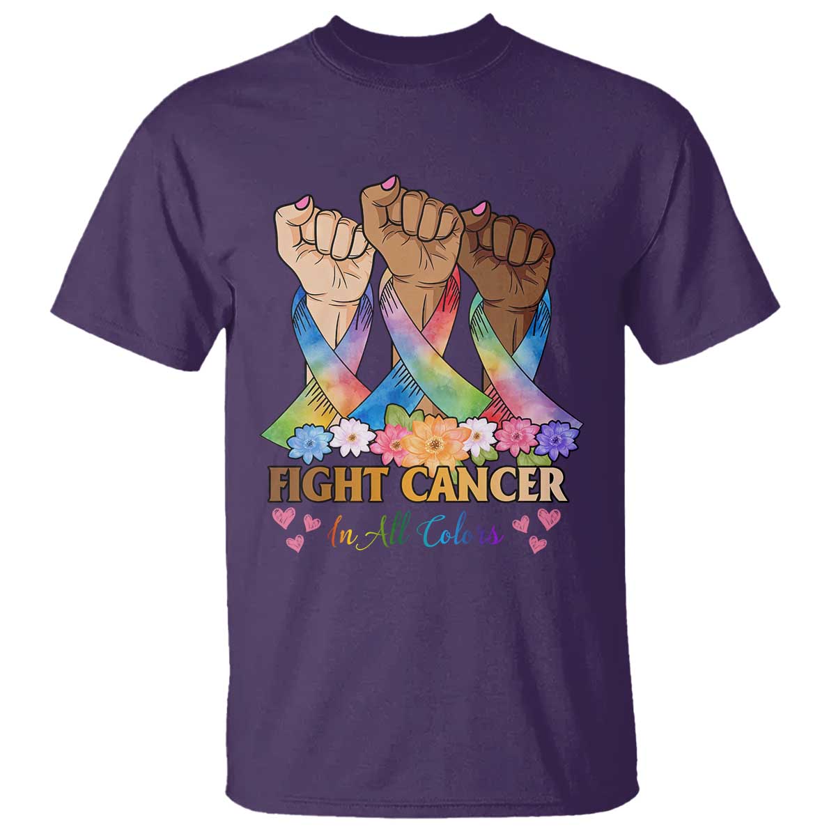 Funny All Cancer Awareness T Shirt Fight Cancer In All Colors Colorful Ribbon