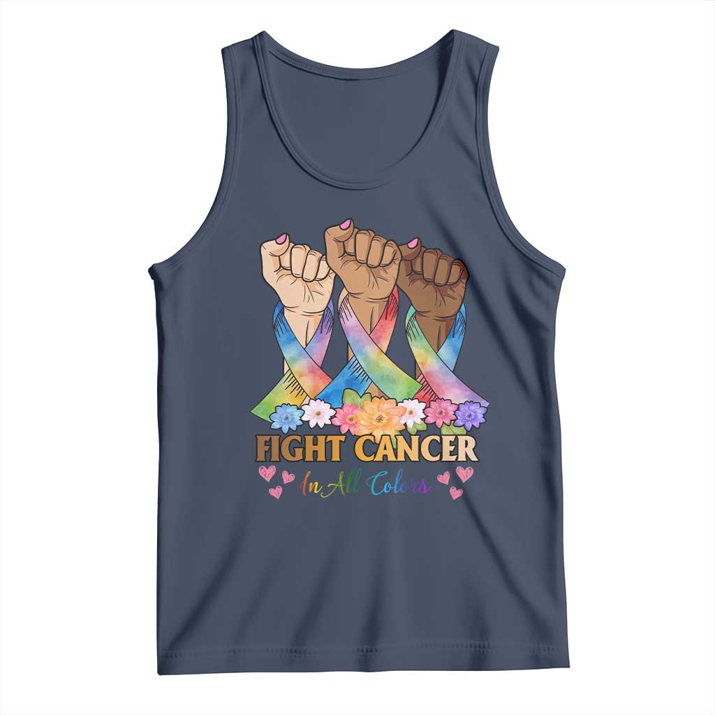Funny All Cancer Awareness Tank Top Fight Cancer In All Colors Colorful Ribbon