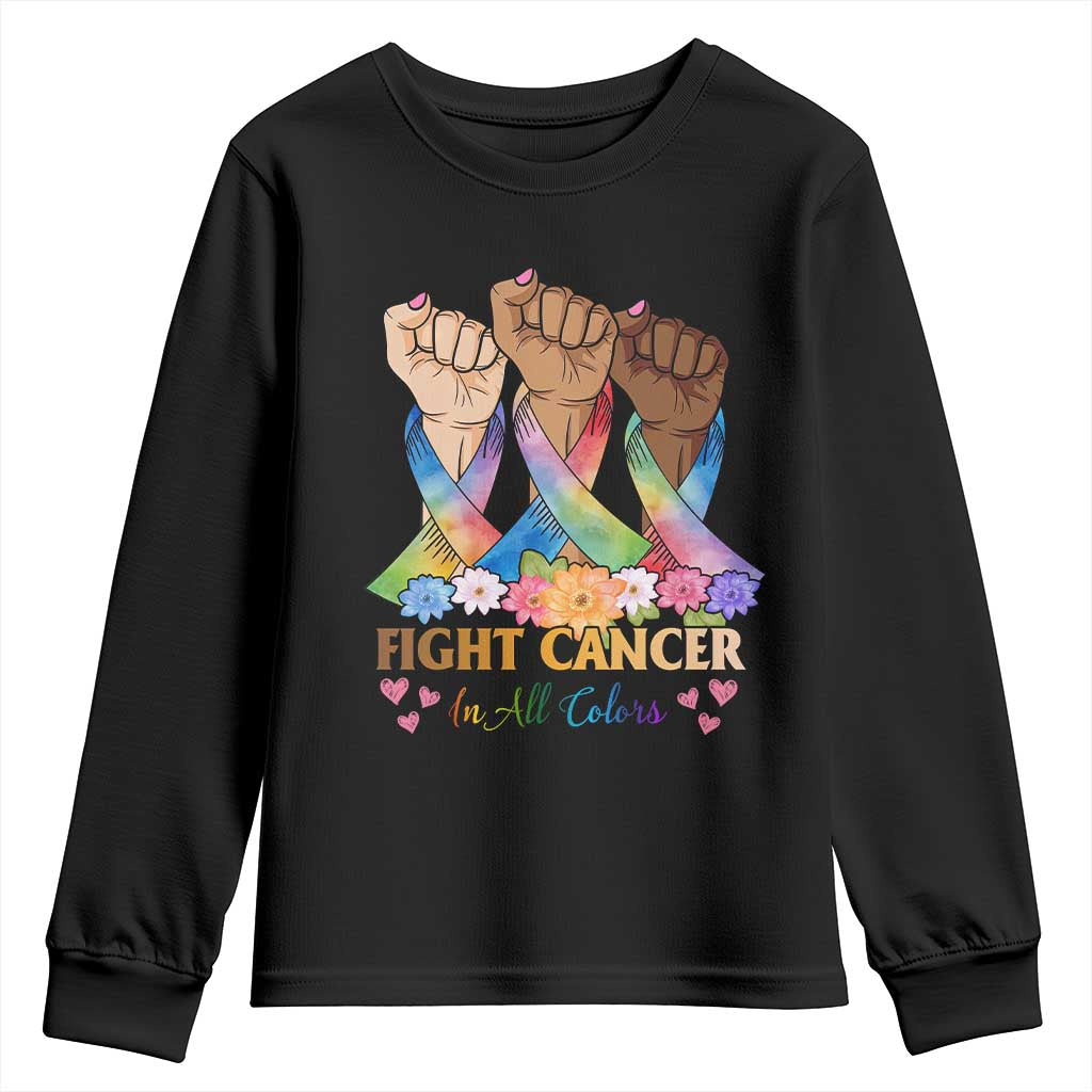 Funny All Cancer Awareness Youth Sweatshirt Fight Cancer In All Colors Colorful Ribbon