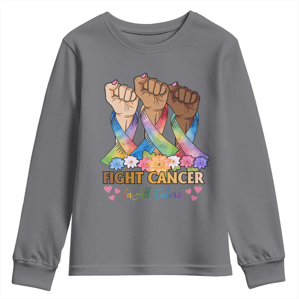 Funny All Cancer Awareness Youth Sweatshirt Fight Cancer In All Colors Colorful Ribbon