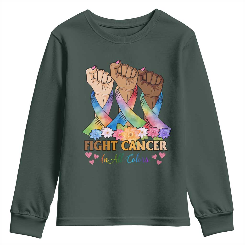 Funny All Cancer Awareness Youth Sweatshirt Fight Cancer In All Colors Colorful Ribbon