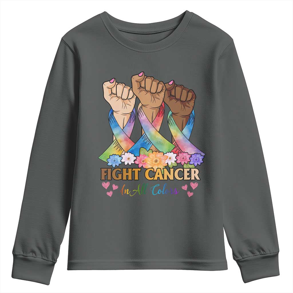 Funny All Cancer Awareness Youth Sweatshirt Fight Cancer In All Colors Colorful Ribbon