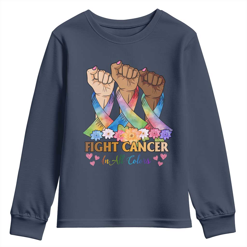 Funny All Cancer Awareness Youth Sweatshirt Fight Cancer In All Colors Colorful Ribbon