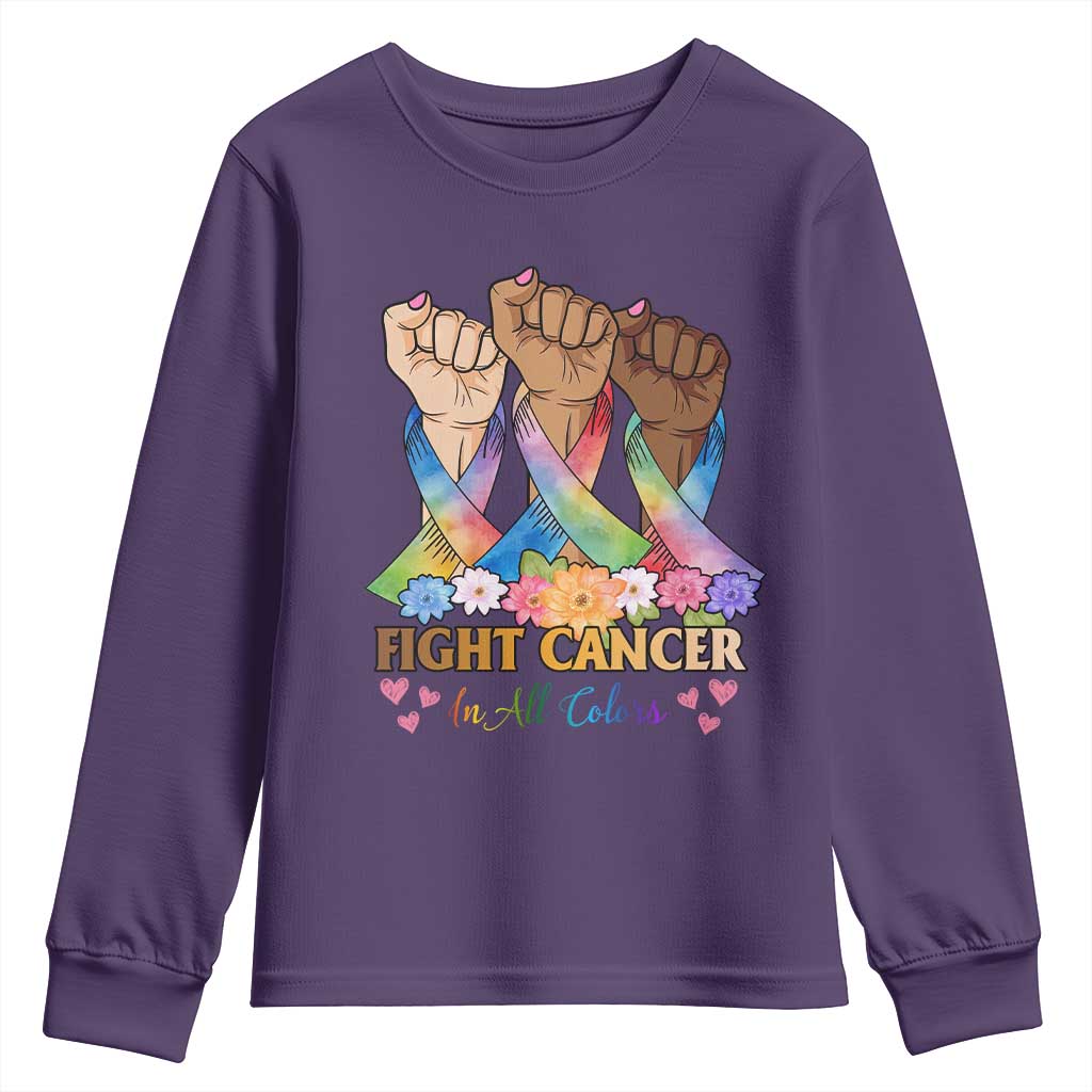 Funny All Cancer Awareness Youth Sweatshirt Fight Cancer In All Colors Colorful Ribbon