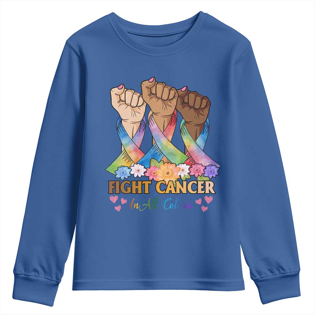 Funny All Cancer Awareness Youth Sweatshirt Fight Cancer In All Colors Colorful Ribbon