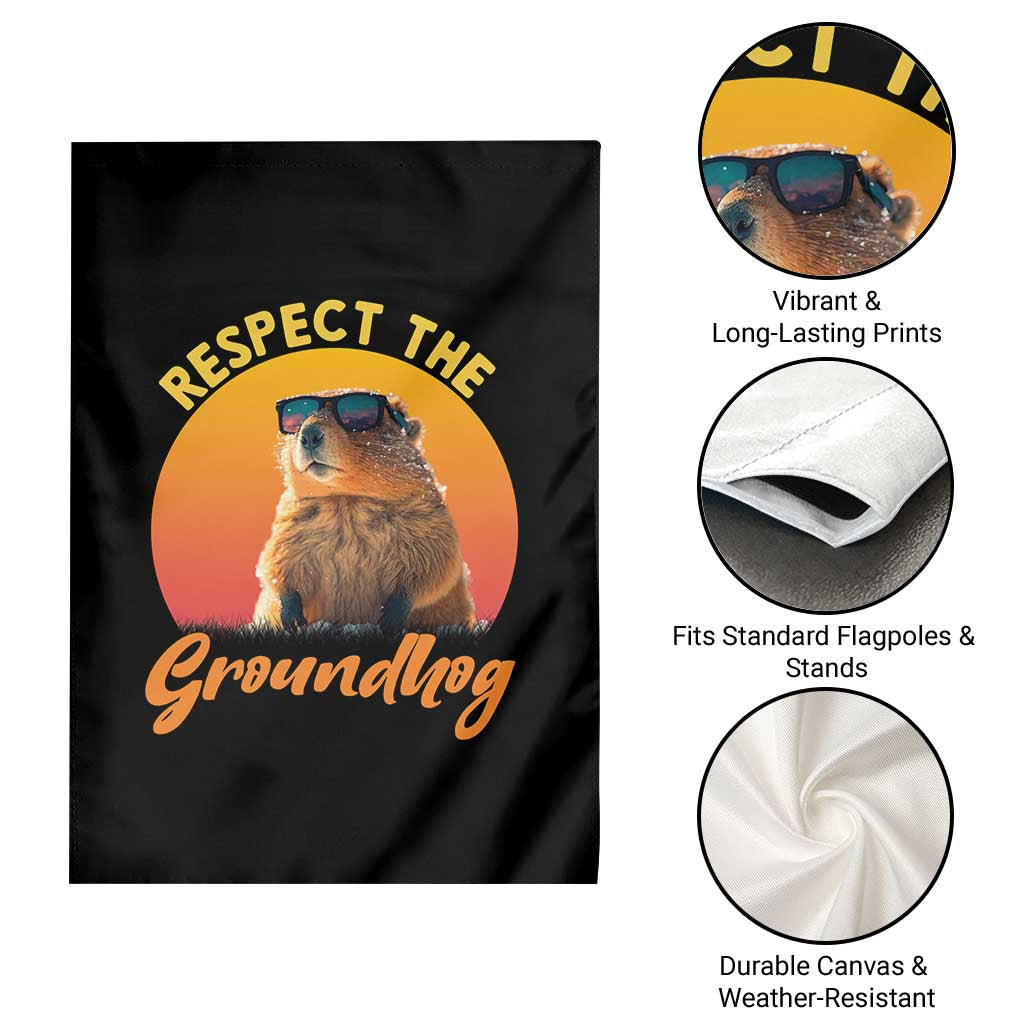 Funny Groundhog Day Garden Flag Respect The Groundhog Woodchuck - Wonder Print Shop