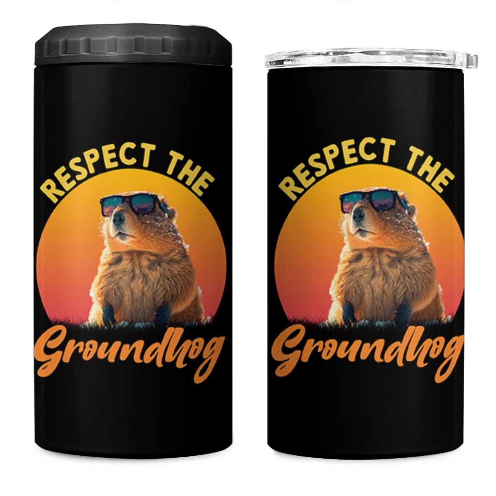 Funny Groundhog Day 4 in 1 Can Cooler Tumbler Respect The Groundhog Woodchuck - Wonder Print Shop