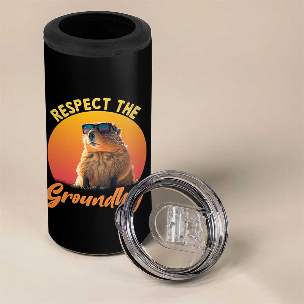 Funny Groundhog Day 4 in 1 Can Cooler Tumbler Respect The Groundhog Woodchuck - Wonder Print Shop