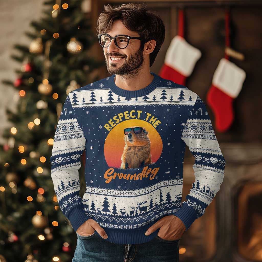 Funny Groundhog Day Ugly Christmas Sweater Respect The Groundhog Woodchuck - Wonder Print Shop