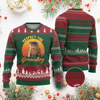 Funny Groundhog Day Ugly Christmas Sweater Respect The Groundhog Woodchuck - Wonder Print Shop