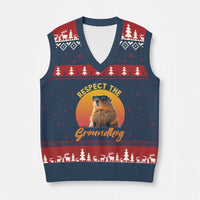 Funny Groundhog Day V-Neck Knit Sweater Vest Respect The Groundhog Woodchuck - Wonder Print Shop